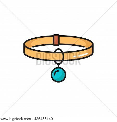 Dog Or Cat Neck Collar With Pendant Isolated Domestic Animals Supplies Thin Line Icon. Vector Kitten