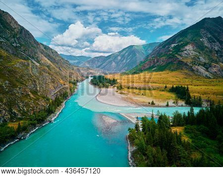 The Confluence Of Mountain Rivers - Argut And Katun.gorny Altai Russia.