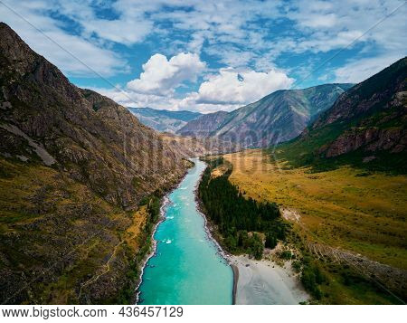 The Confluence Of Mountain Rivers - Argut And Katun.gorny Altai Russia.