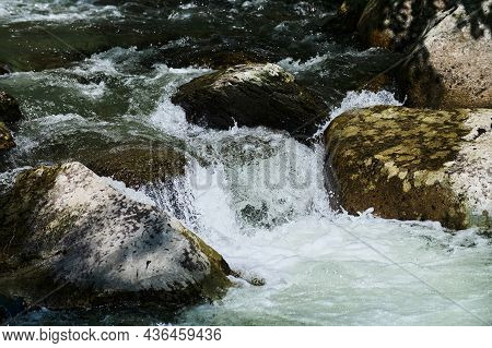 Estyube Waterfall At Lake Teletskoye In The Altai Mountains.