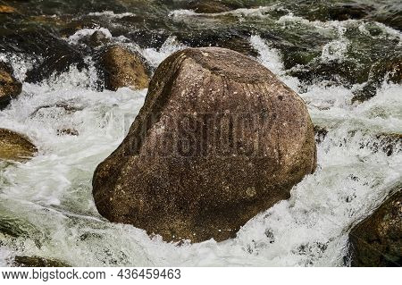 Estyube Waterfall At Lake Teletskoye In The Altai Mountains.