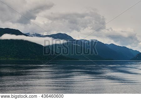 Beautiful Panoramic View At Kucherla Mountain Lake And Mountain Range. Belukha National Park, Altai 