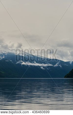 Beautiful Panoramic View At Kucherla Mountain Lake And Mountain Range. Belukha National Park, Altai 