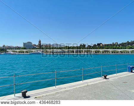 View  Of The Paseo Del Muelle Uno In Port Of Malaga.