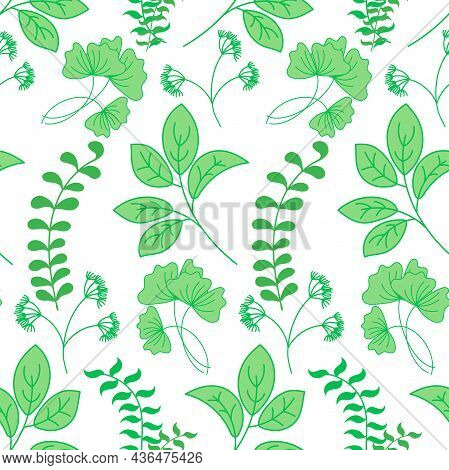 A Pattern Of Leaves And Branches. Simple Flat Vector Illustration
