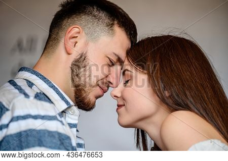 Happy Couple In Love In A Hotel Room, Family On Vacation, Valentine's Day Celebration.