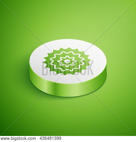 Isometric Bicycle Cassette Mountain Bike Icon Isolated On Green Background. Rear Bicycle Sprocket. C