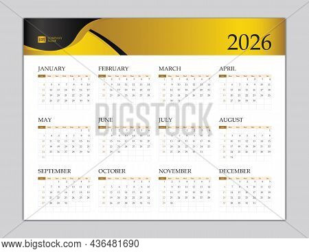 Calendar 2026 Template Luxurious Concept, Desk Calendar 2026 Design, Wall Calendar, Calendar Creativ