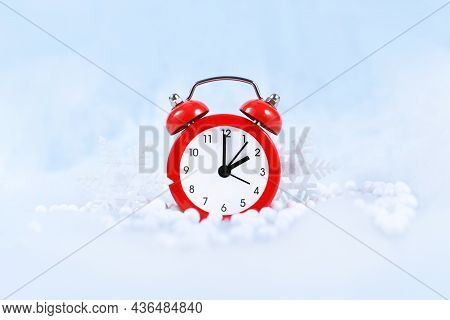 Winter Time Change For Daylight Saving In Europe On October 31st Concept With Red Alarm Clock Betwee