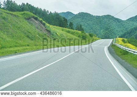 Vacation Roadtrip Landscape. Russian Altai Mountains. Multa Region. Holiday At Home. Staycation Conc