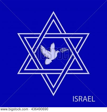 Star Of David, Dove With Laurel Branch - Vector. Israel. Hanukkah, Sukkot, Rosh Hashanah, Yom Kippur