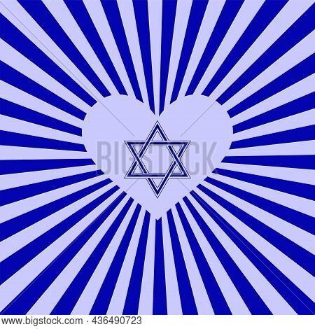 Star Of David, Heart - Radiant Blue Background - Vector. Israel. Hanukkah, Sukkot, Rosh Hashanah, Yo