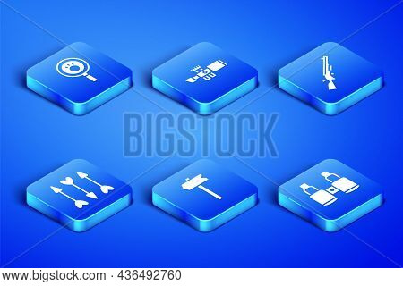 Set Binoculars, Paw Search, Road Traffic Sign, Hipster Arrows, Sniper Optical Sight And Shotgun Icon
