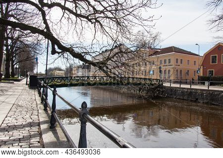 Sweden, Uppsala - April 19 2019: The View Of A Bridge On A Canal On April 19 2019 In Uppsala, Sweden