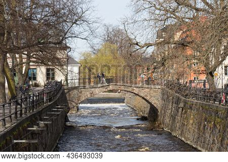 Sweden, Uppsala - April 19 2019: The View Of A Bridge On A Canal On April 19 2019 In Uppsala, Sweden