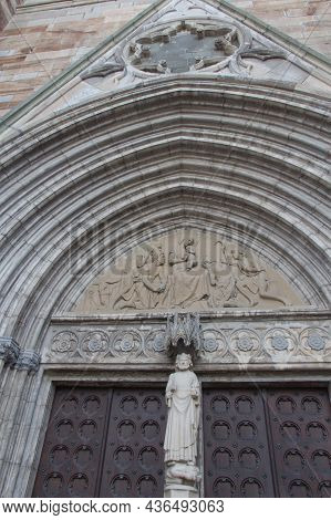 Sweden, Uppsala - April 19 2019: Detailed View Of Uppsala Cathedral Exterior On April 19 2019 In Upp