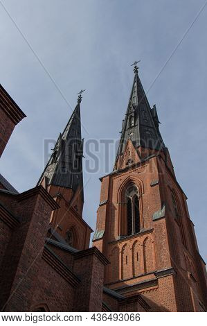 Sweden, Uppsala - April 19 2019: Exterior View Of Uppsala Cathedral, Scandinavian Largest Church On 