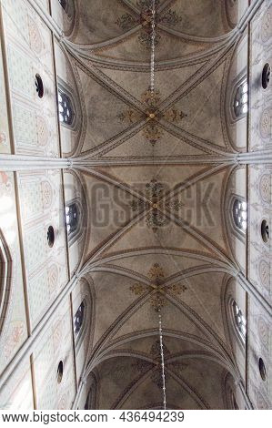 Sweden, Uppsala - April 19 2019: Interior View Of Uppsala Cathedral, Vaulted Ceiling Of The Church O