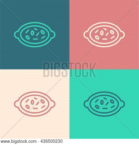 Pop Art Line Kheer In A Bowl Icon Isolated On Color Background. Traditional Indian Food. Vector