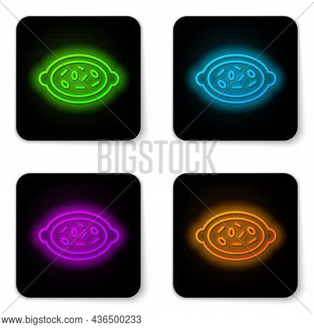 Glowing Neon Line Kheer In A Bowl Icon Isolated On White Background. Traditional Indian Food. Black 