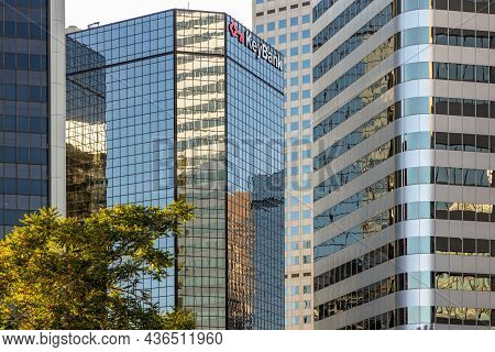 Denver, Colorado - October 3, 2021: Looking Up A Skyscraper In The Financial And Business District I