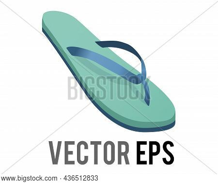 The Isolated Vector Green And Blue Single Rubber Flip Flop, Thong Sandal Icon,  Used To Wear Sandals