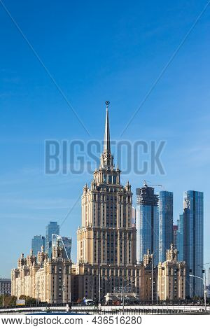 Moscow, Russia - October  14, 2021:   Hotel Ukraine Or Radisson Collection Hotel Moscow. Stalin's So