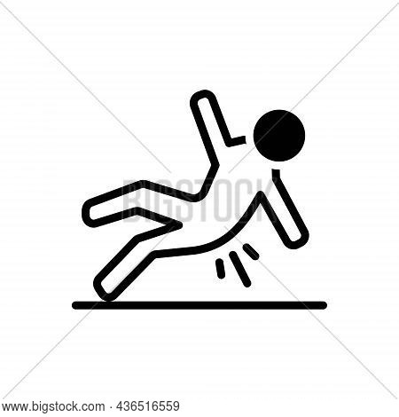 Black Solid Icon For Slip Wet Fall Floor Slippy Skiddy Fall-down Slippery Caution
