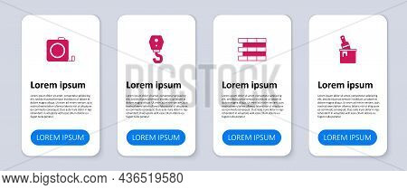 Set Paint Bucket With Brush, Bricks, Crane Hook And Roulette Construction. Business Infographic Temp