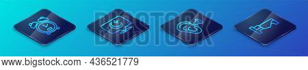 Set Isometric Line Earplugs And Ear, Alarm Clock, Bed And Moon Stars Icon. Vector
