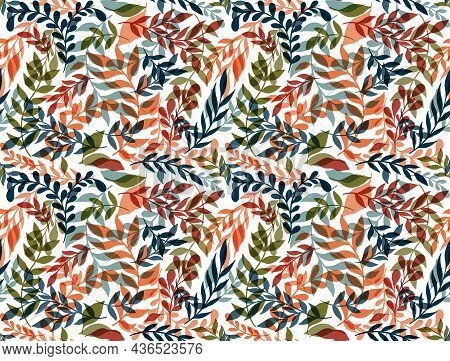 Seamless Pattern Silhouette Plant Branch.ornament Design Abstract Botanical Element Background.