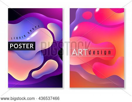 Poster Liquid Shape. Abstract Free Shapes Color Minimal Paint Spots Dynamic Forms. Colourful Curved 