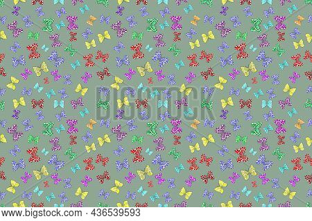 Seamless Pattern With Interesting Doodles On Colorfil Background. Pano. Raster Illustration.