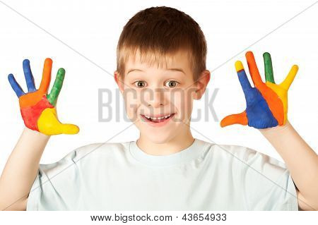 cute kid with stained coloured hand