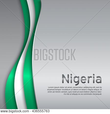 Abstract Waving Nigeria Flag. Creative Metal Background In Nigeria Flag Colors For Holiday Card Desi