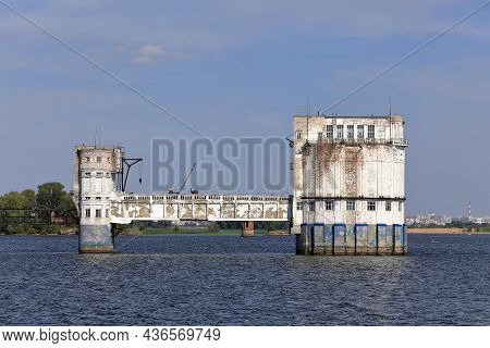 Water Intake Building Combined With Pumping Station Built In 1937 On The Volga River. Architecture O