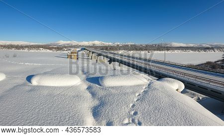 Straight Empty Asphalt Automobile Road In Kolyma, Yakutia, Russia. Travel Concept