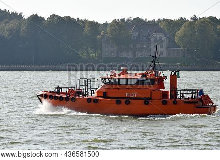 Klaipeda, Lithuania - October 02: Pilot Boat In The Sea Cargo Port At October 02, 2021 In Klaipeda, 