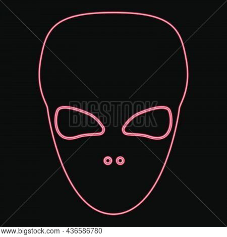 Neon Extraterrestrial Alien Face Or Head Red Color Vector Illustration Flat Style Light Image