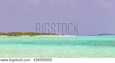 Natural Tropical Turquoise Sandbank Islands Madivaru Finolhu Rasdhoo Atoll Maldives.