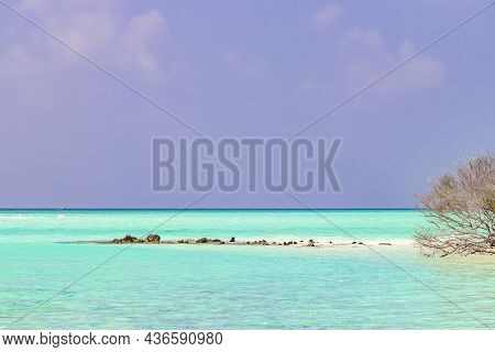Natural Tropical Turquoise Sandbank Islands Madivaru Finolhu Rasdhoo Atoll Maldives.