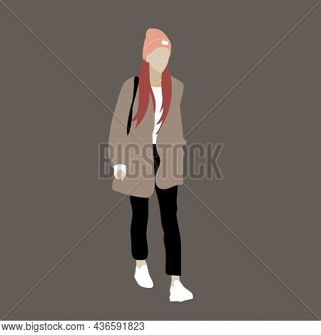 Vector Illustration Of Kpop Street Fashion. Street Idols Of Koreans. Kpop Women's Fashion Idol. A Gi