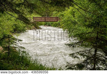 View On Bon Nant Mountain River, Green Forests And Apline Meadows Near Saint-gervais-les-bains, Savo