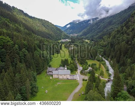 View On Bon Nant Mountain River, Green Forests And Apline Meadows Near Saint-gervais-les-bains, Savo