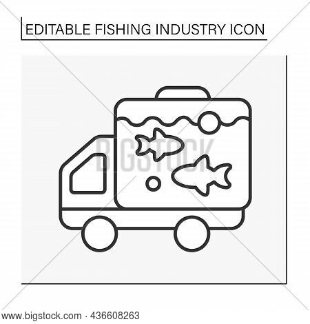 Transporting Fish Line Icon. Transporting Fish In Freshwater For Buying Alive. Fishing Industry Conc