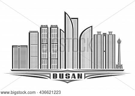 Vector Illustration Of Busan, Monochrome Horizontal Poster With Linear Design Famous Busan City Scap