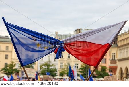 Cracow; Poland - Oct 10; 2021: We Stay; The Government Leaves! People Protest Against The Verdict Of