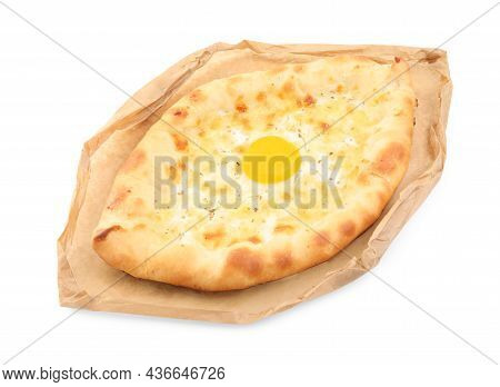 Fresh Delicious Adjarian Khachapuri Isolated On White