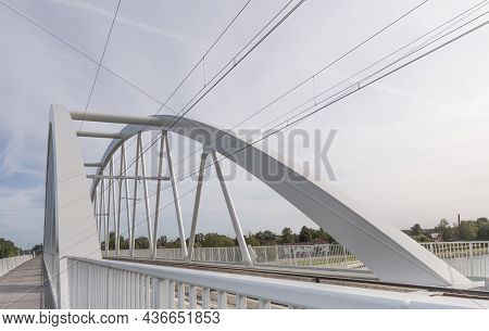 Hasselt. Limburg - Belgium 18.09.2021. New Railway Bridge Over The River In Perspective. Close-up