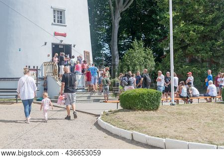 Rozewie, Poland - July 21, 2021: Entrance To Baltic Sea Lighthouse In Rozewie Village.